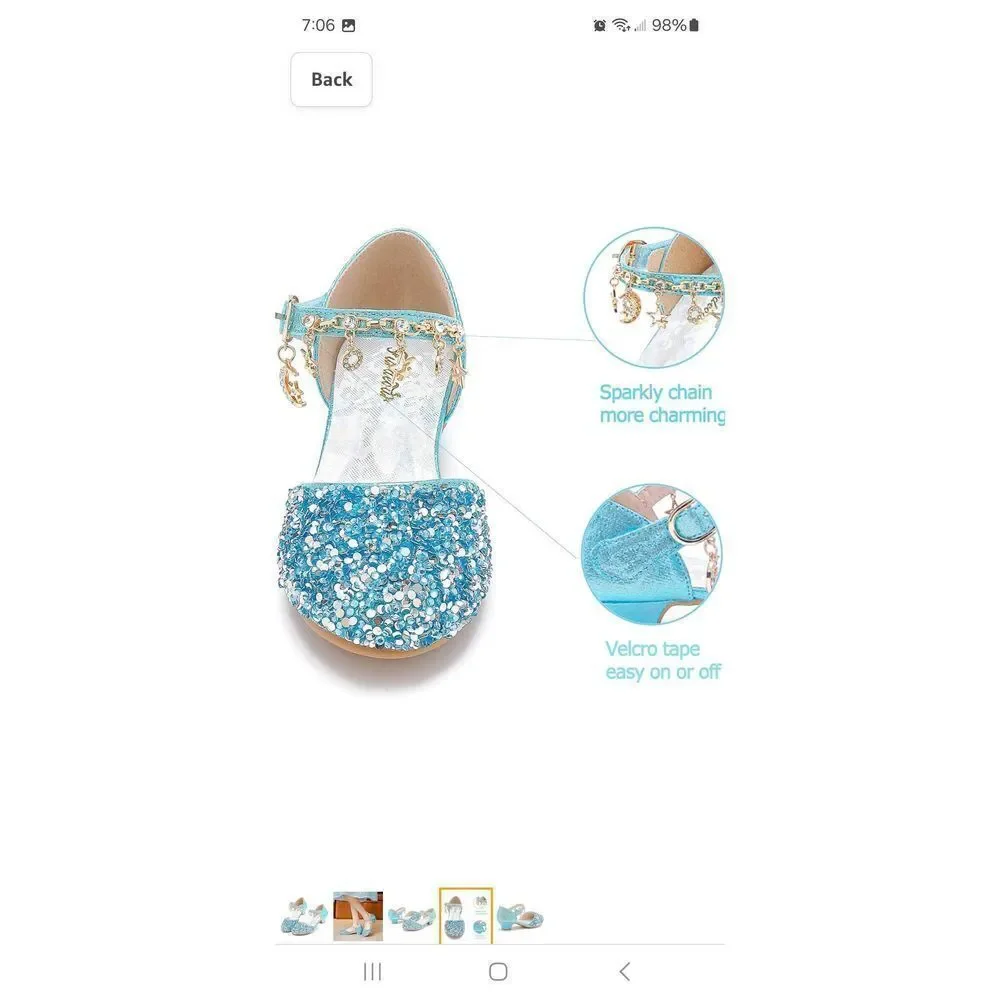New Girl Sz 5 Furdeour Sequin Blue Glitter Bow Princess Flower Girl Dress Shoes